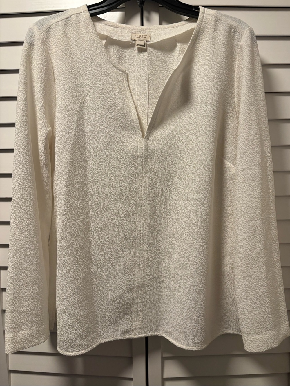 J. Crew white Textured Split-Neck Long Sleeve Blouse
